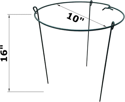 10" Wide x 16" High Peony Cage Rings Garden Plant Support Brace, Pack of 10 Round Metal Plant