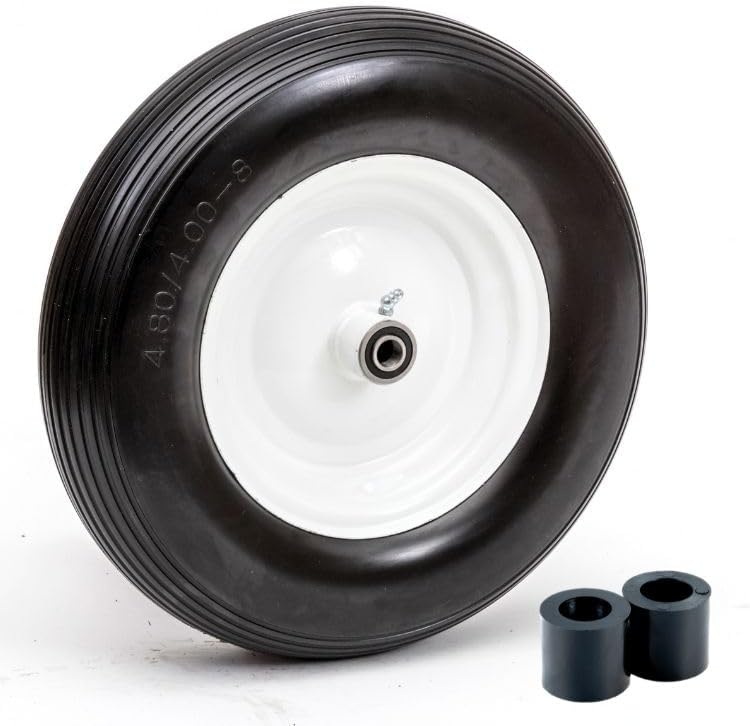 16" Flat Free Wheelbarrow Tire | Replacement Wheel for Wheelbarrow, Trailer, Wagon | Durable Wheel