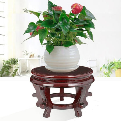 Happyyami Indoor Plants Wood Stool Plant Stand Chinese Style Flower Pot Display Rack Garden Planter