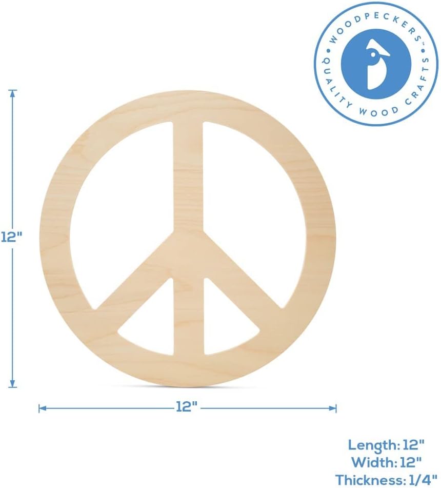 Peace Wood Cutouts 12 x 12-inch, Pack of 1 Unfinished Wood Crafts Blank, Wooden Letter Sign for