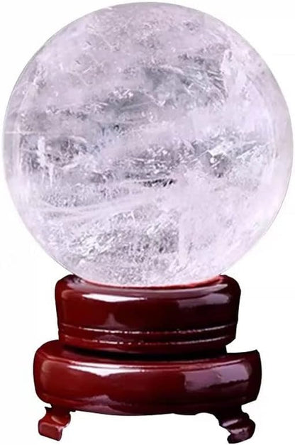 StoneStory Clear Quartz Crystal Sphere Ball with Wood Stand Large Healing Crystals Sphere Sculpture