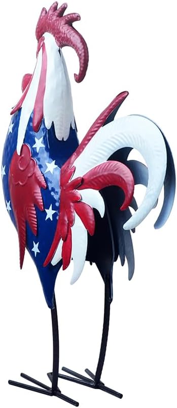 Rooster Statue Creative Chicken Animal Sculpture Garden Decoration Metal Yard Art for Patio Lawn