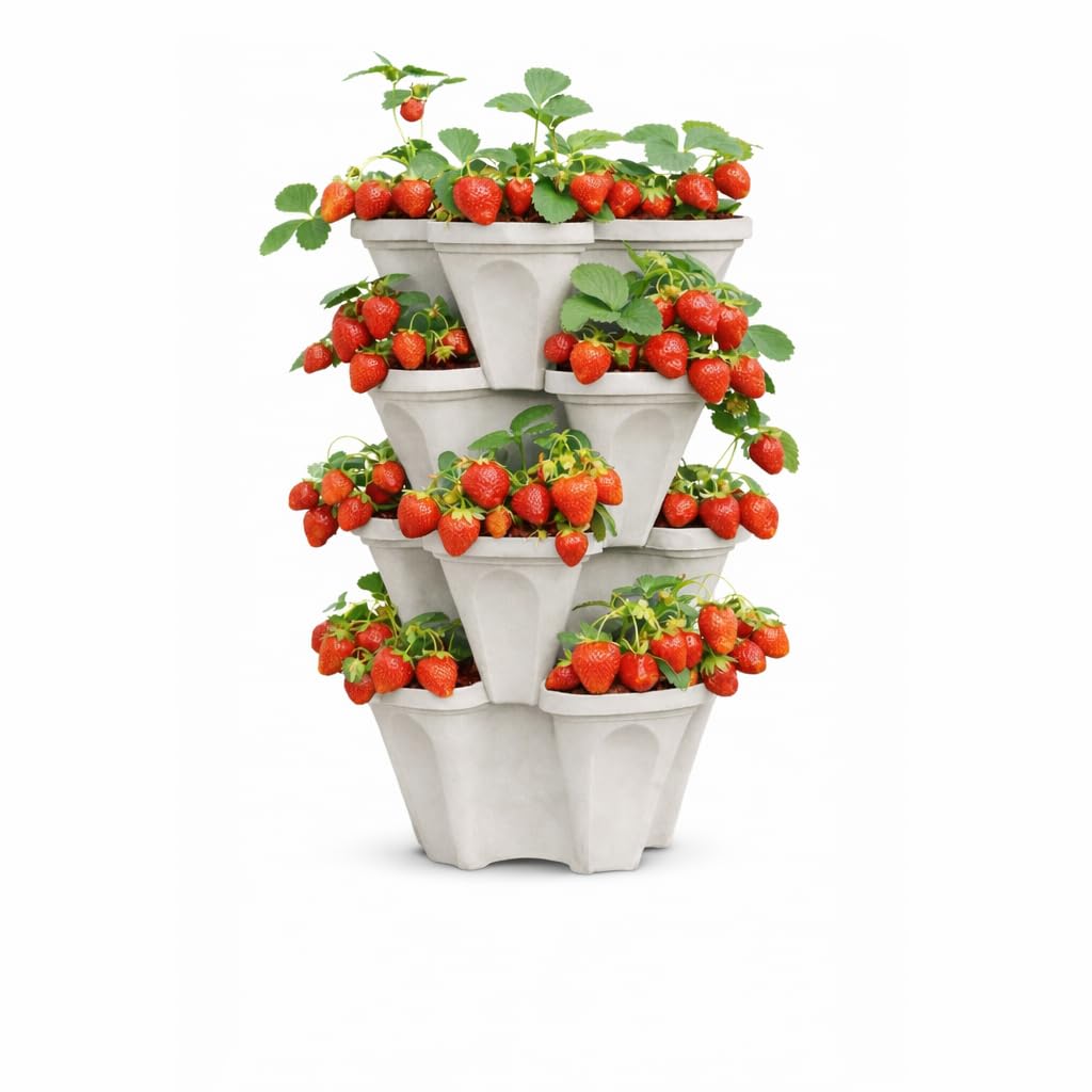 Vertical Garden Planter 4 Tier Stackable System 16 Plants, Space Saving Herb, Strawberry & Food