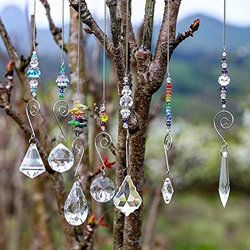 H&D HYALINE & DORA Set 7 Crystal Rainbow Suncatcher Glass Bead Chain Fengshui Hanging Pendant for
