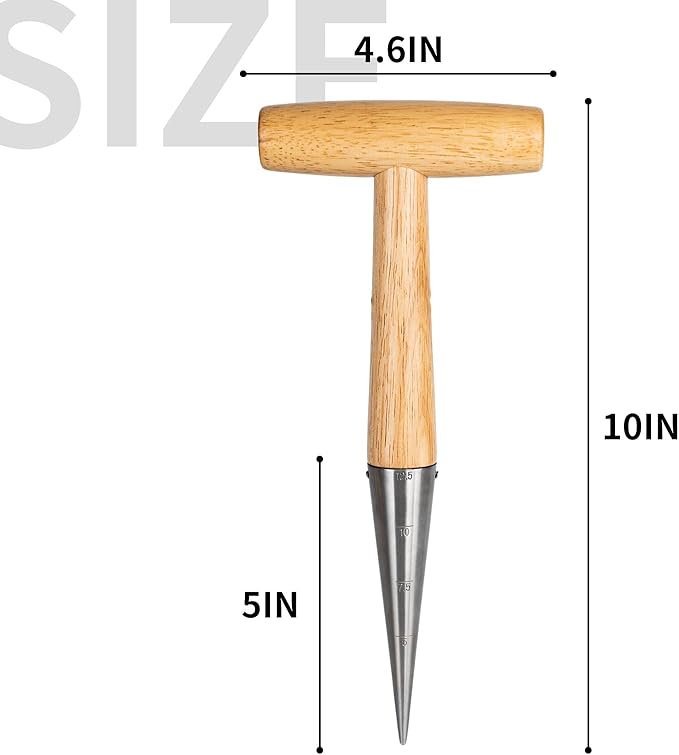 FLORA GUARD Hand Dibber Garden Tool, Seed Planter Tool with Wood Handle for Sowing Seed - 5" Seed