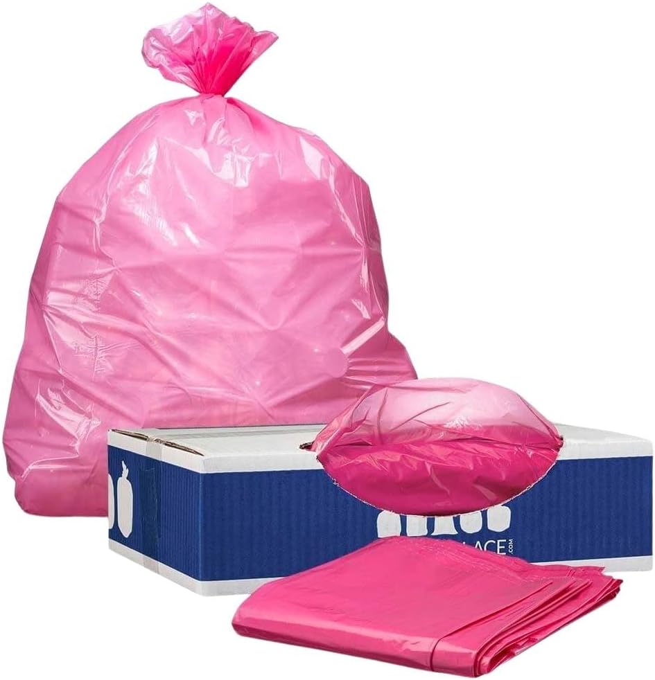 Plasticplace 12-16 Gallon Trash Bags │ 1.2 Mil │ Pink Garbage Can Liners │ 24” x 31” (250 Count)