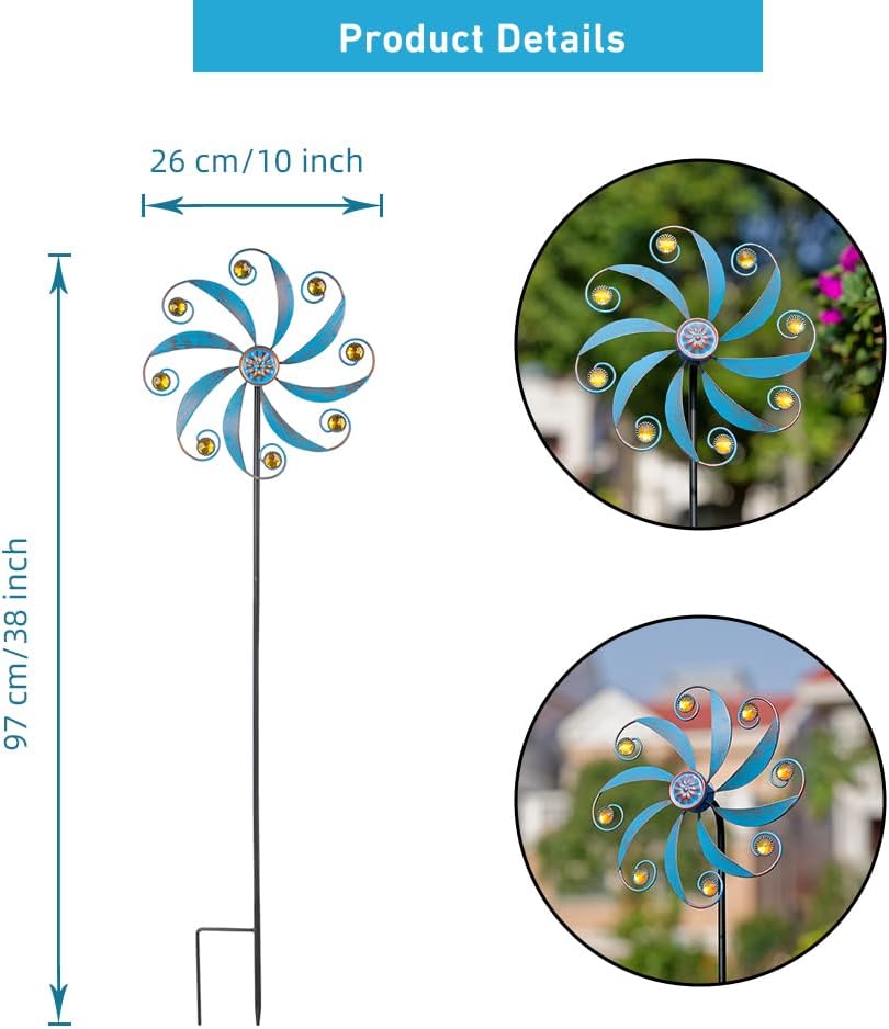 Stargarden Wind Spinner, Metal Outdoor Wind Sculptures & Spinners, Small Garden Pinwheels for Yard