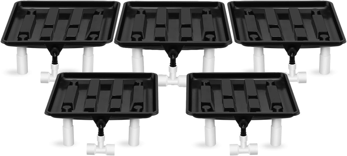 Ez-Pz Runoff Trays 15.5in Garden Flood and Drain Plant Base with PVC Legs and Drain Fitting