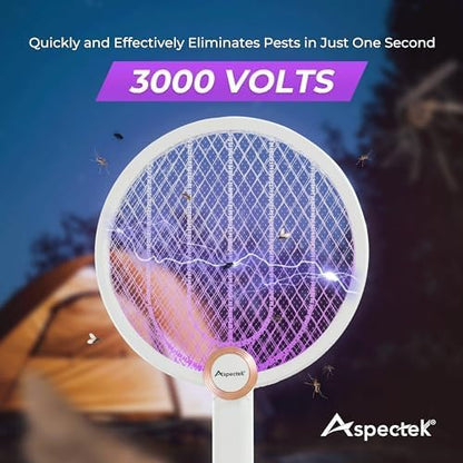 ASPECTEK 2-Pack Upgraded 3000V Electric Fly Swatter, Portable and Foldable Mosquito Zapper Racket