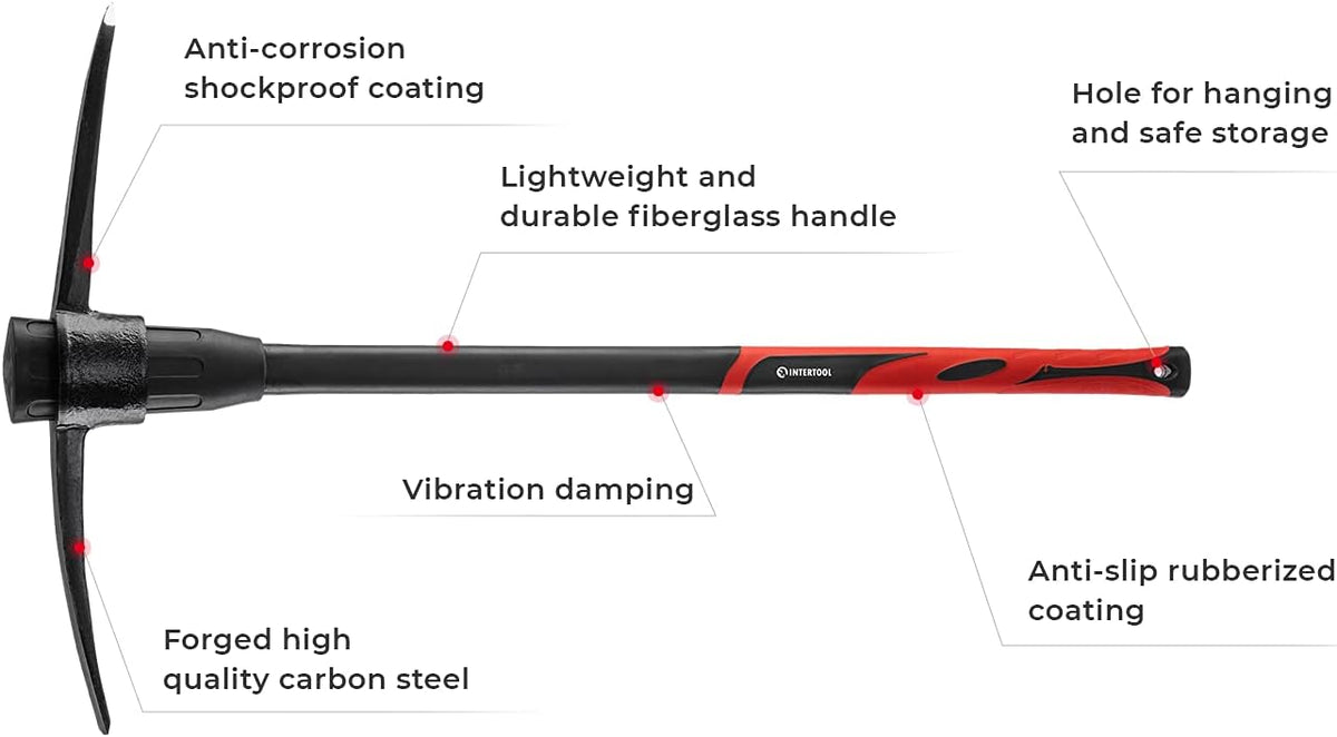 INTERTOOL Pick Axe for Digging - 36” Heavy Duty Garden Mattock Pickaxe - Rust Resistant Steel with
