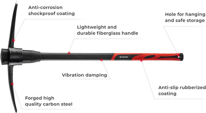 INTERTOOL Pick Axe for Digging - 36” Heavy Duty Garden Mattock Pickaxe - Rust Resistant Steel with