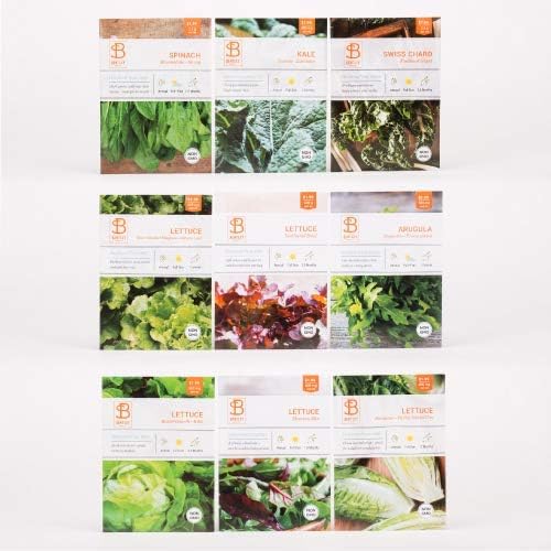 Seed Starter Kit – Salad Greens | Non-GMO | Heirloom Seed Packets | Natural Wood Row Markers | Over