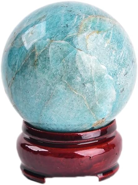 JIC Gem Natural Amazonite Crystal Ball with Wood Stand Gemstone Sphere,Polished Healing Energy