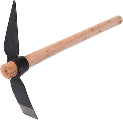 Garden Pick Mattock Hoe, 15.7" High Carbon Steel Dual-Use Tool with Wood Handle for Digging Weeding