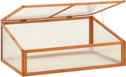 Wooden Garden Greenhouse，Wood Raised Plants Bed Raised Flower Planter Box, Garden Wood Cold Frame