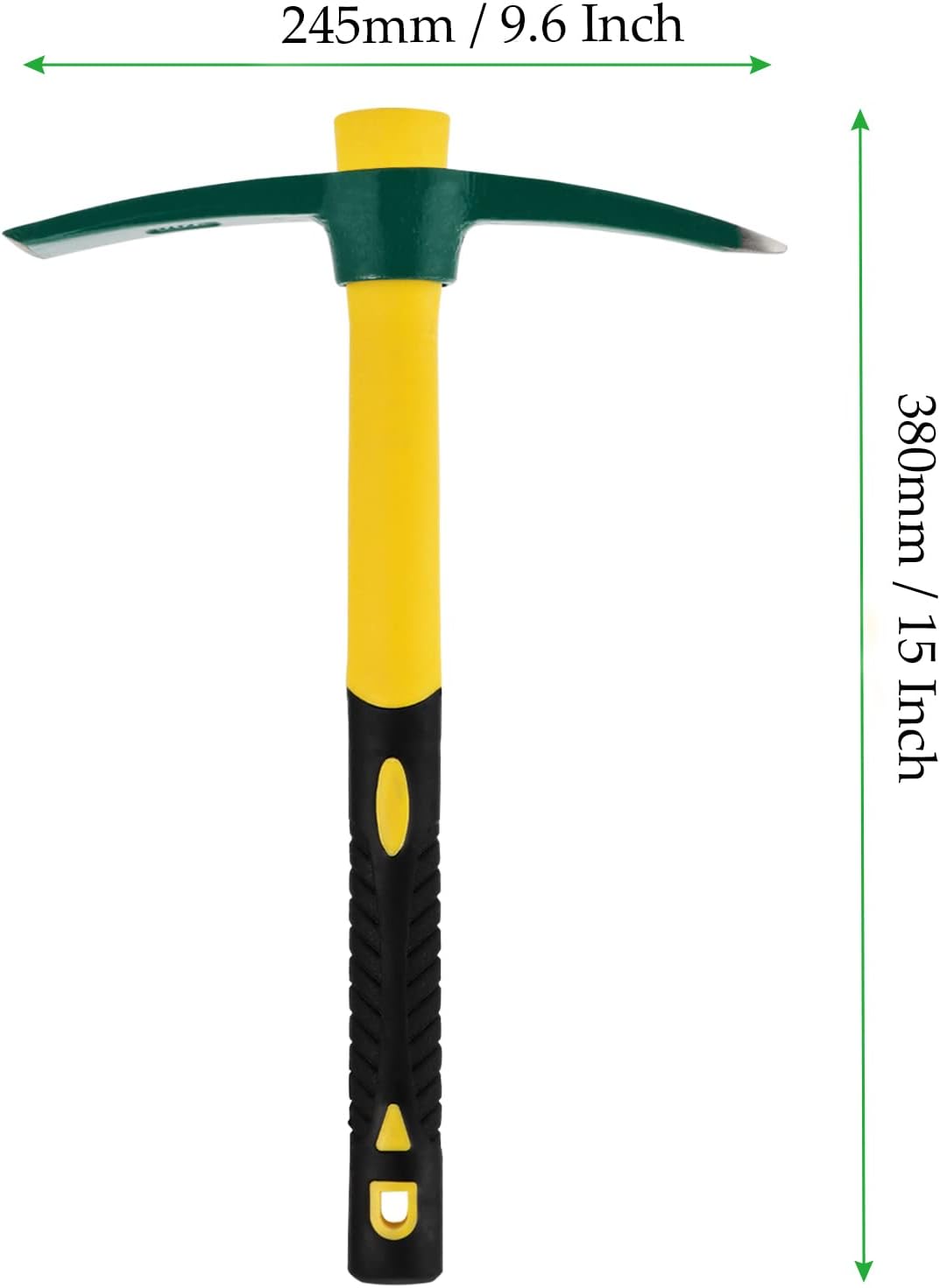 2 PCS 15 Inch Pick Mattock Hoe, Weeding Pick Axe with Fiberglass Long Handle Garden Tool for