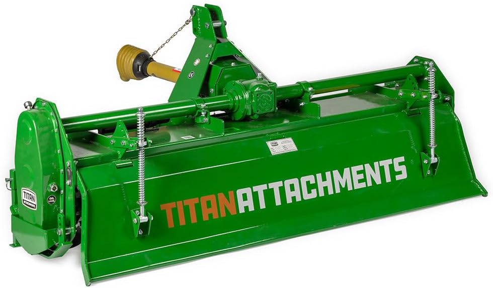 Titan Attachments 3 Point 72" Rotary Tiller Attachment, Fits Cat 1 Tractors, Green Finish, PTO