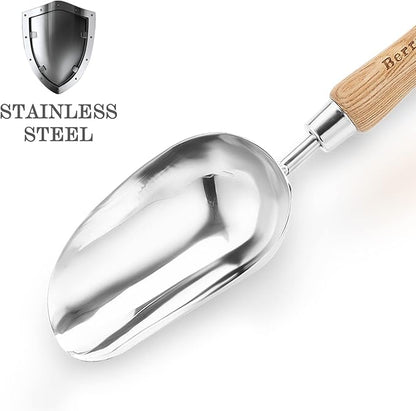 Berry&Bird Garden Loose Soil Scoop, Stainless Steel Hand Shovel Spade with Wood Handle Multi