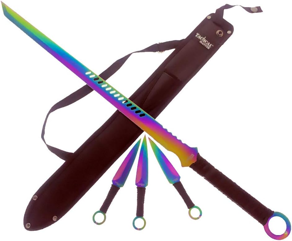 28" Tactical Fixed Tanto Blade Style Machete with 3 PCS 6" Fixed Blade Set. for Collection, Gift