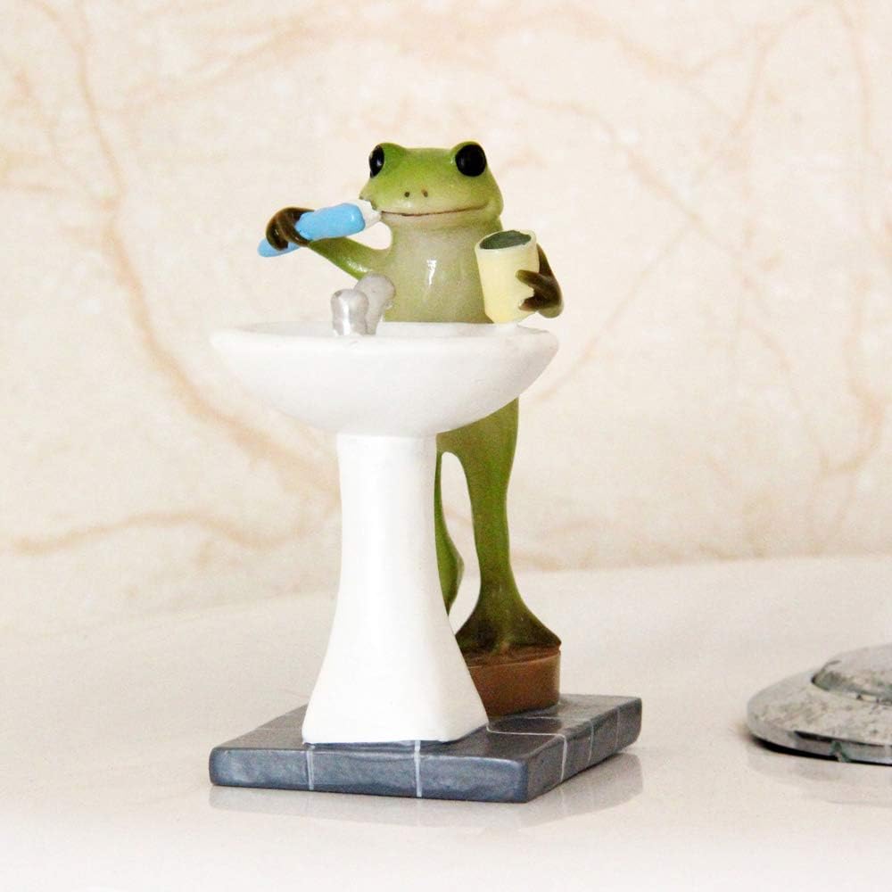 Tfro & Cile Frog Garden Statue Decor Miniature Animal Figurine Outdoor Fairy Brushing Teeth