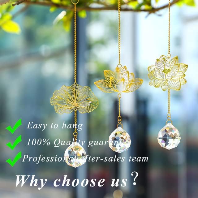 H&D HYALINE & DORA Suncatchers Lotus Leaf Pendant with Crystal Prisms Window Hang Sun Catcher
