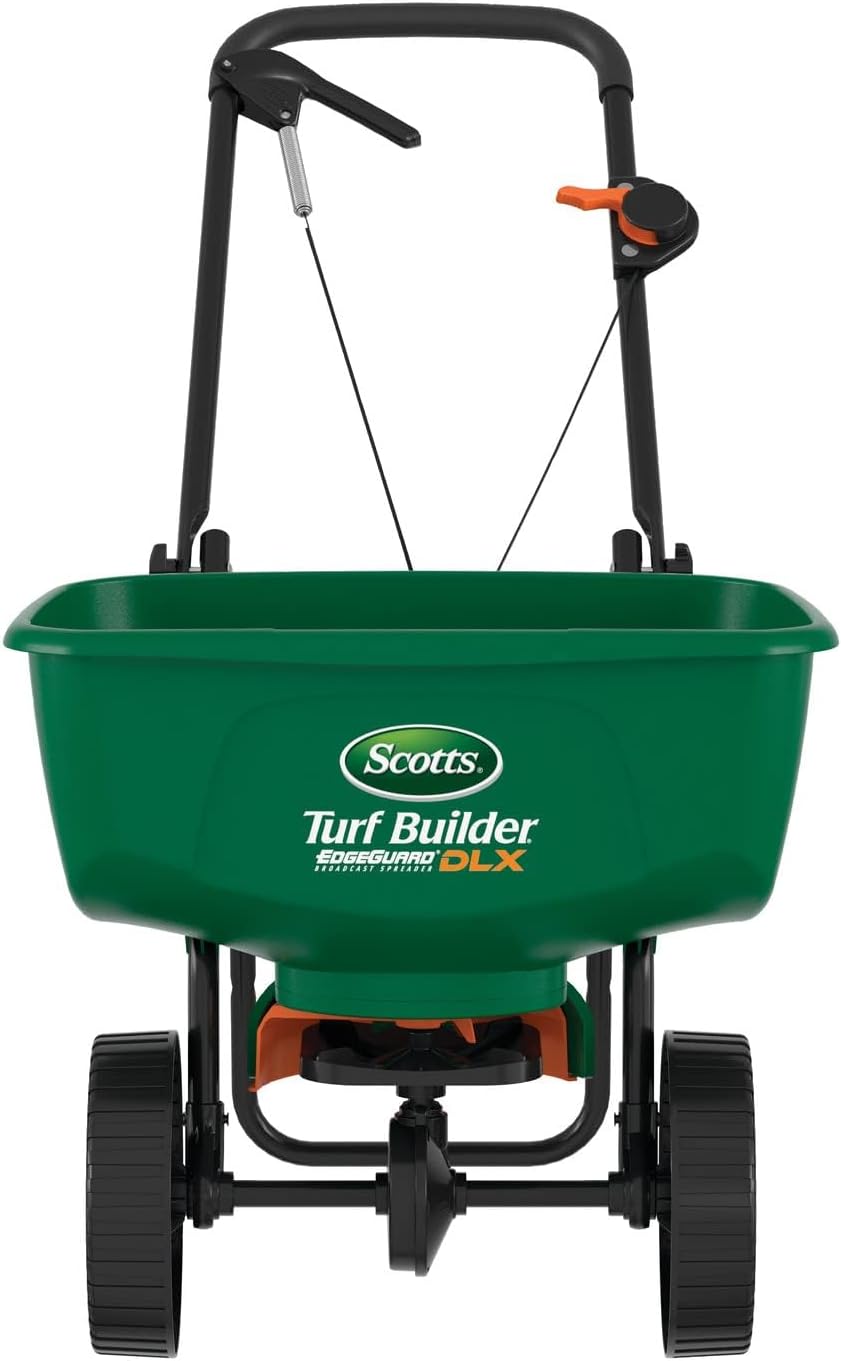Scotts Turf Builder EdgeGuard DLX Broadcast Spreader for Seed, Fertilizer, Salt, Ice Melt, Holds up