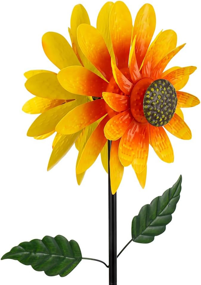 Viveta Sunflower Outdoor Wind Spinner, 4 Layers Metal Wind Spinners, Decorative Pinwheels for Yard