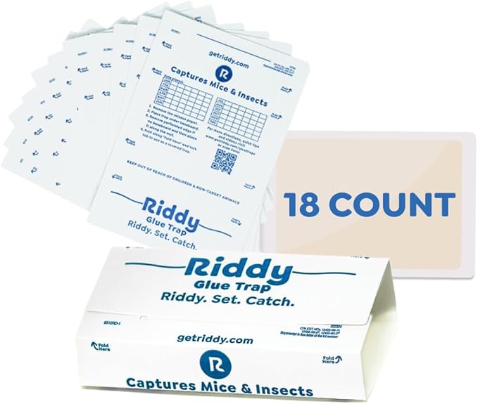 Riddy Glue Boards, 18 Boards, Pre-Baited, Ready to Use Mouse Traps Indoor for Home, Sticky Adhesive