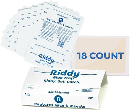 Riddy Glue Boards, 18 Boards, Pre-Baited, Ready to Use Mouse Traps Indoor for Home, Sticky Adhesive