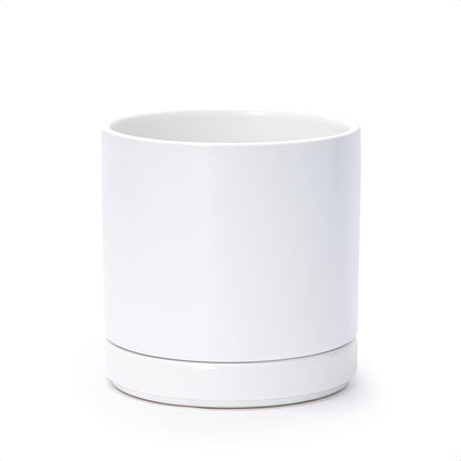 D'vine Dev 6.5 Inch Ceramic Planter Pot with Drainage Hole and Saucer, Indoor Cylinder Round Flower