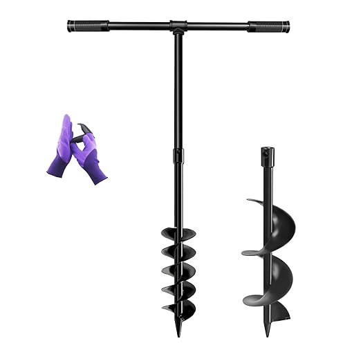 Heavy-Duty T-Shaped Hand Drill Auger Post Hole Digger with Non-Slip Handle - 4" & 6" x 38" Spiral
