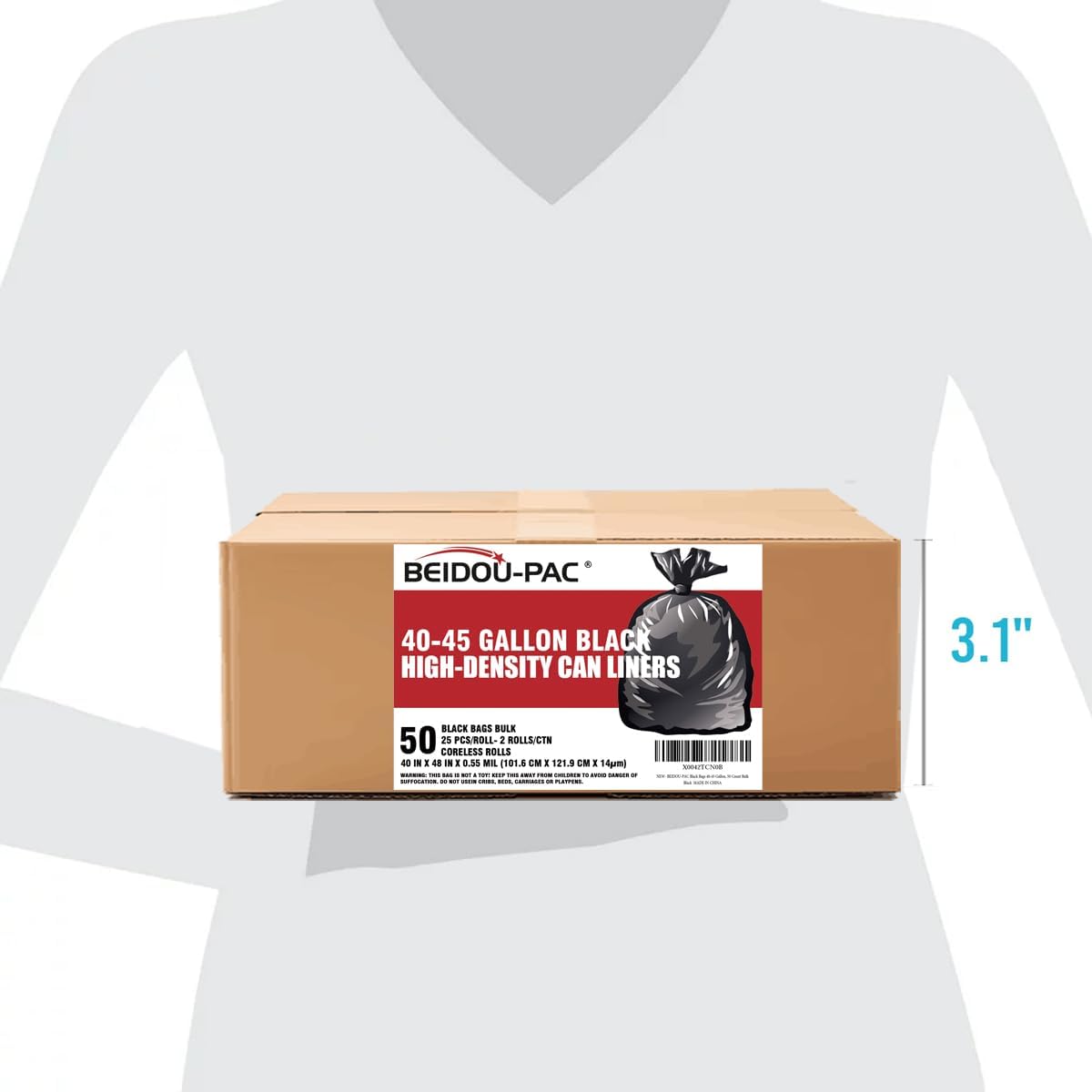 40-45 Gallon Lawn & Leaf Trash Bags, 50 Count Bulk, Black Garbage bags, Multi-purpose Trash Can Bin