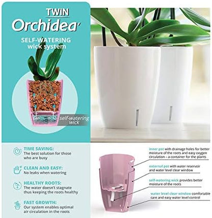 Santino 5.5 Inch ORCHIDEA Self Watering Pots for Orchids in Blue - Decorative Wicking Planter with
