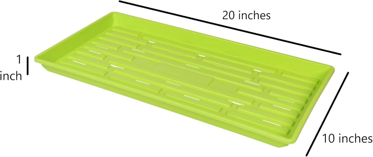 SUNPACK 10" x 20" Heavy Duty Shallow Plastic Seed Starting Tray, Lime Green, 1" (Pack of 10)