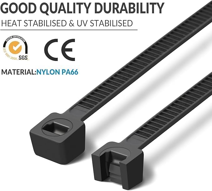 XINGO 12 Inch Black Zip Ties Heavy Duty 100 Pack, 120 LBS Tensile Strength, Premium Nylon Cable
