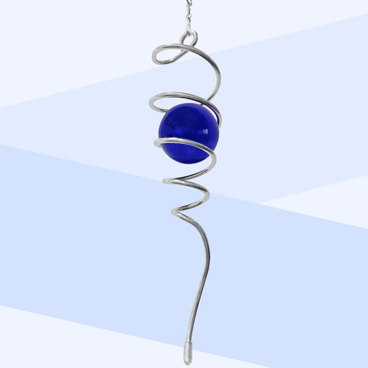 Gazing Ball Spiral Tail,Wind Spinner Tail with Dark Blue Glass Orb,Wind Spinners Stabilizer,Visual