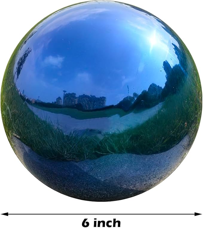 Nerien 6 Inch Gazing Ball, Stainless Steel Garden Mirror Globe, Polished Ornament Sphere, Hollow