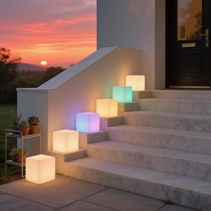 8-in Solar Cube Light Outdoor Waterproof, 16 Colors Illuminate Cube Floor Lamp, Dimmable Glowing