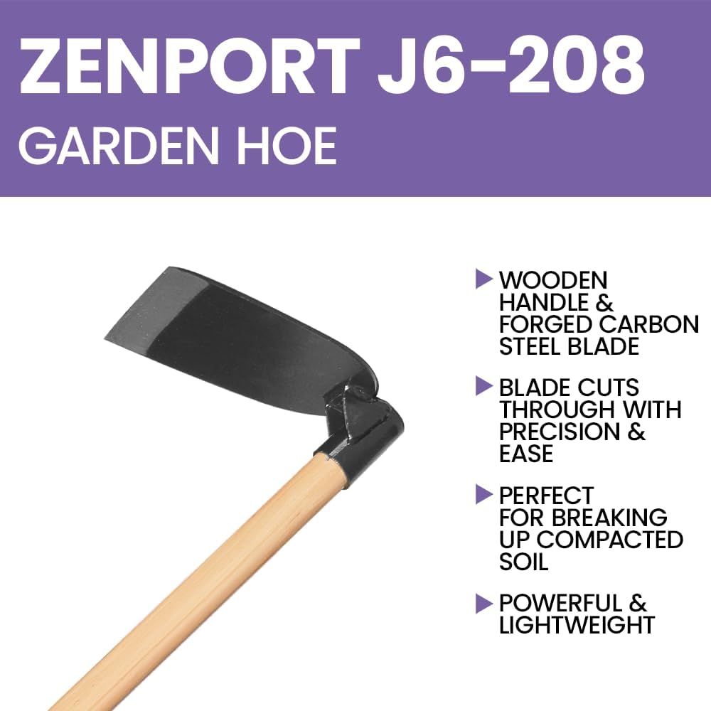 Zenport J6-208 Wood Handled Hoe, 7 Inch Carbon Steel Blades, Beige - 12 Pack