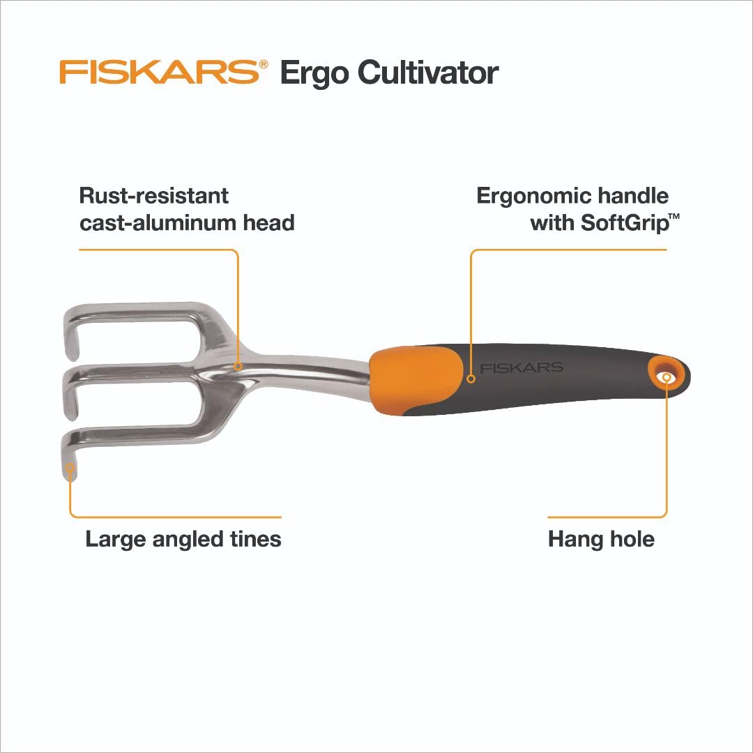 Fiskars Ergo Garden Cultivator, Hand Tool for Digging, Aerating & Weeding
