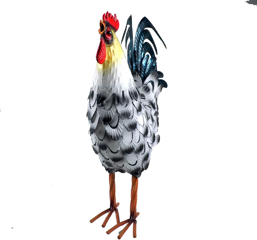 15” Rooster Statue Chicken Sculpture Garden Decoration Metal Yard Art for Yard Outdoor Decoration