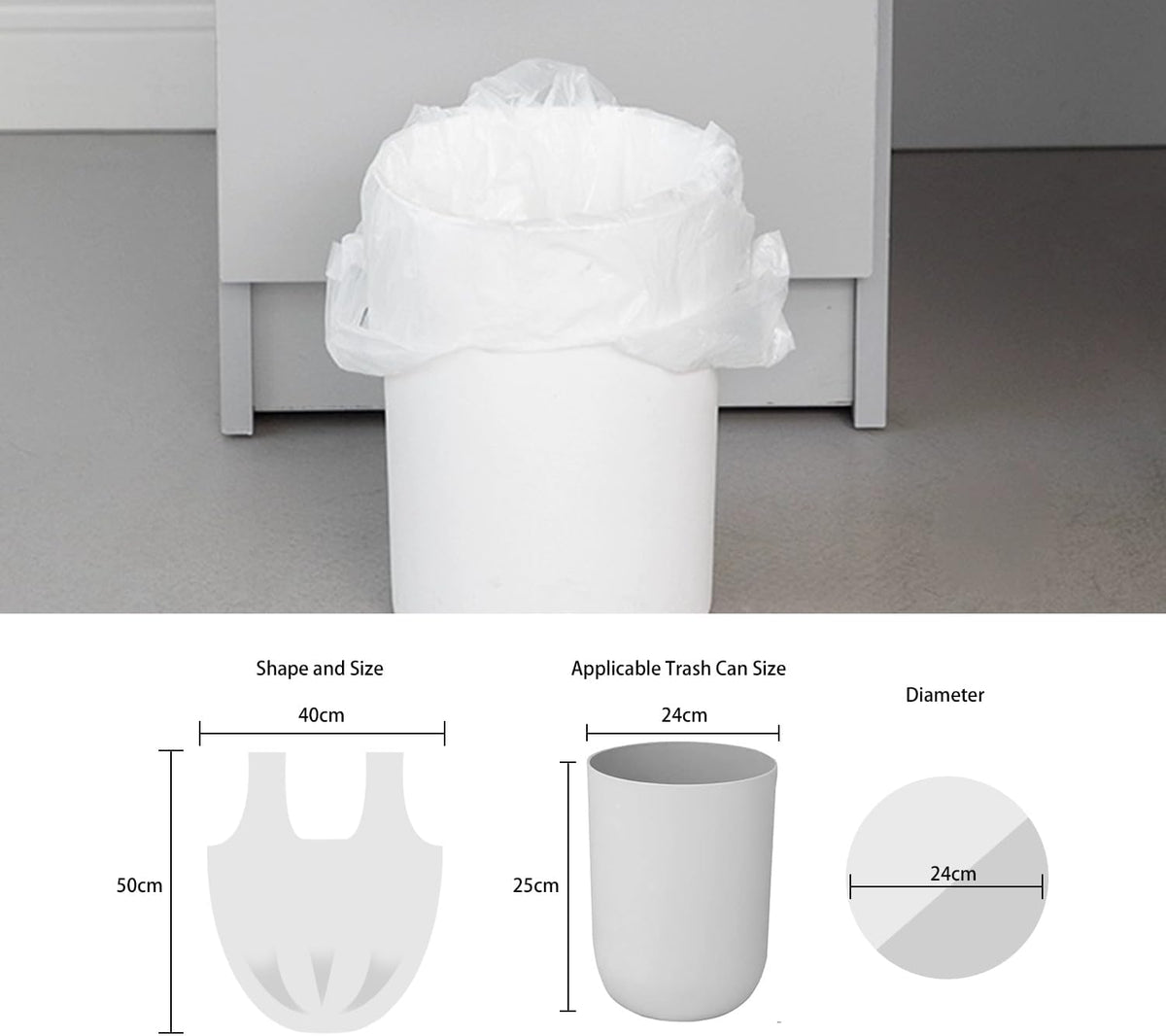 2.6 Gallon Trash Bag with Handles, Unscented Clear Garbage Bags, 0.9Mil Thickness, 3g/pcs, Size