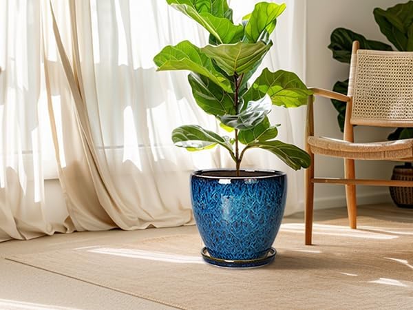10 Inch Ceramic Planter Pot Round Plant Pot for Indoor Plants Outdoor Large Flower Pot with