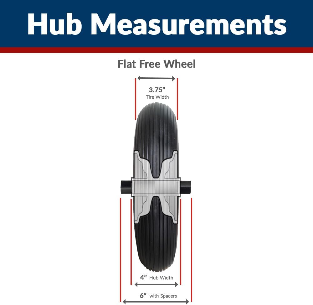 16" Flat Free Wheelbarrow Tire | Replacement Wheel for Wheelbarrow, Trailer, Wagon | Durable Wheel