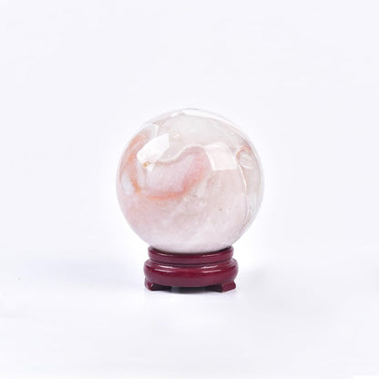 JIC Gem Large Pink Crystal Sphere with Stand Agate Crystal Ball Gemstone Decorative Ball for Home