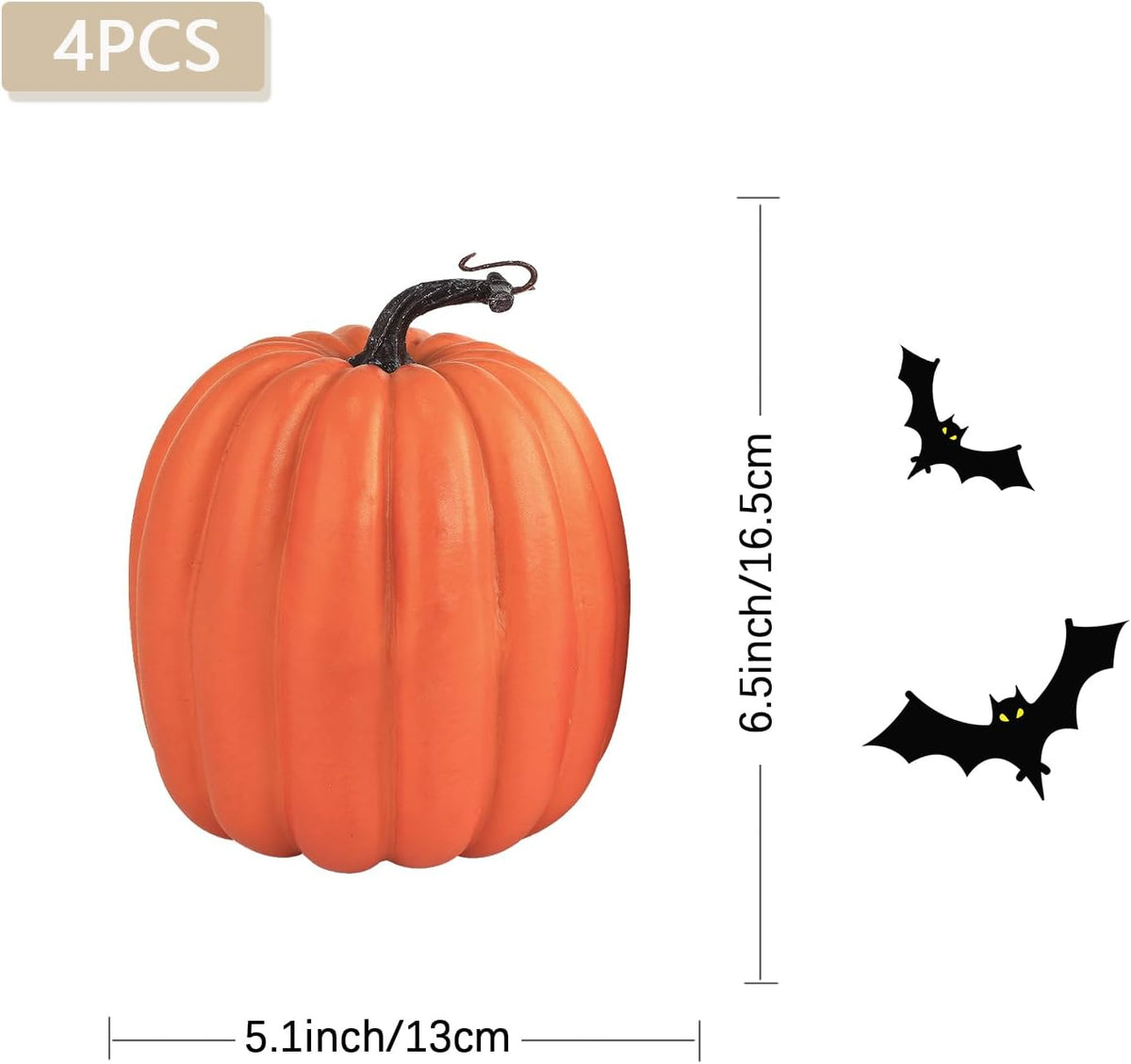Artmag 6 Inch Large Artificial Pumpkins, 4PCS Big Orange Faux Foam Harvest Pumpkins for Fall Autumn
