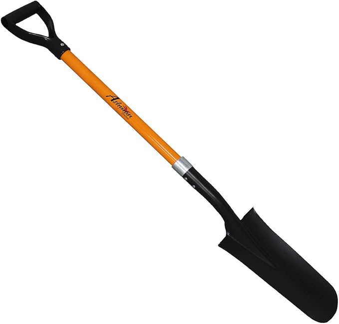 Ashman Drain Spade Shovel (1 Pack) - 48 Inches Long Handle Spade with D Handle Grip - Durable