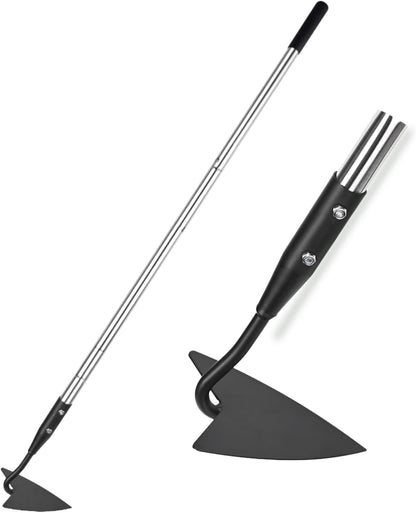 Warren Hoe, Carbon Steel Triangle Garden Hoe with Stainless Steel 57" Adjustable Long Handle, Heavy