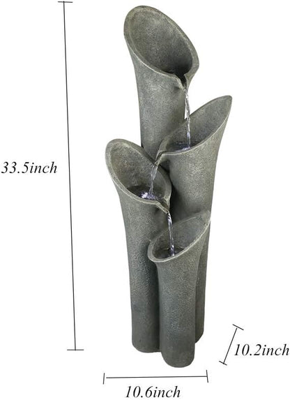 4-Tier Faux Stone LED Floor Fountain, 33.5 Inch Waterfall Outdoor Fountain LED Illuminated Water