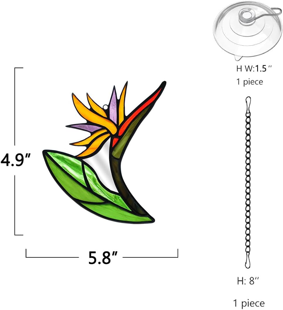 Bird of Paradise Flower Decor Stained Glass Suncatcher,Artificial Fake Flowers Gift for